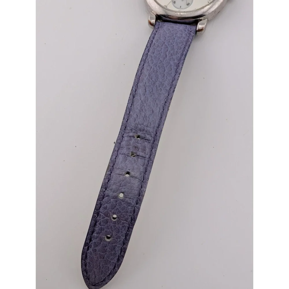 Chico's Women's Watch 34mm Silver Case Purple Leather Band- New Battery
